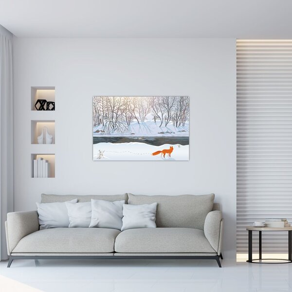 Slika - Lisica v zimski pokrajini (90x60 cm)
