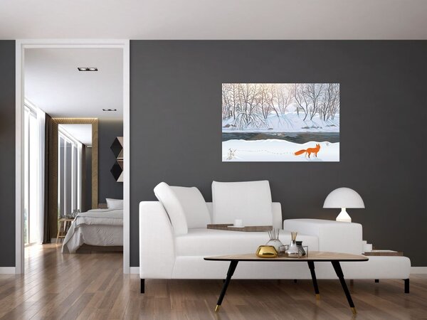 Slika - Lisica v zimski pokrajini (90x60 cm)