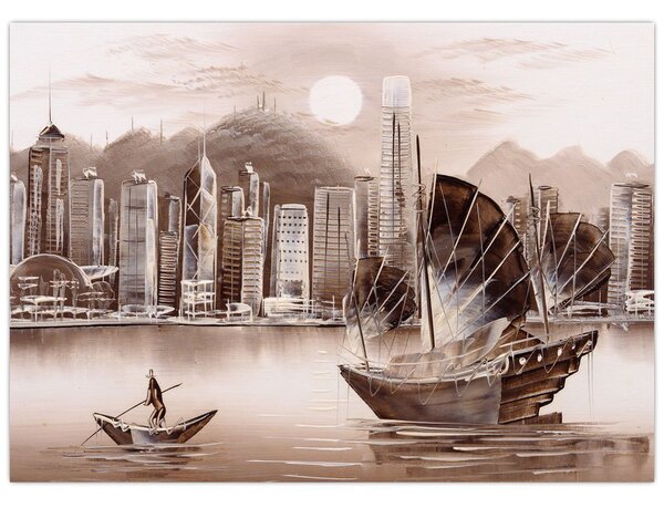 Slika - Victoria Harbour, Hong Kong, učinek sepije (70x50 cm)