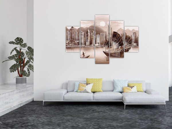 Slika - Victoria Harbour, Hong Kong, učinek sepije (150x105 cm)