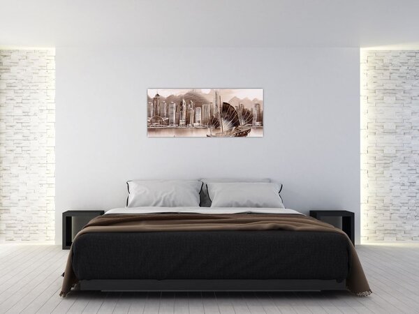 Slika - Victoria Harbour, Hong Kong, učinek sepije (120x50 cm)