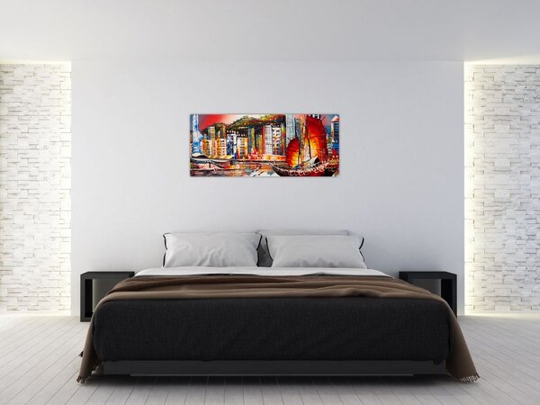 Slika - Victoria Harbour, Hong Kong, oljna slika (120x50 cm)