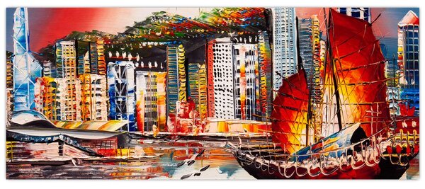 Slika - Victoria Harbour, Hong Kong, oljna slika (120x50 cm)