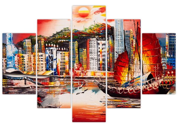 Slika - Victoria Harbour, Hong Kong, oljna slika (150x105 cm)
