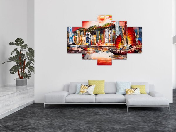 Slika - Victoria Harbour, Hong Kong, oljna slika (150x105 cm)