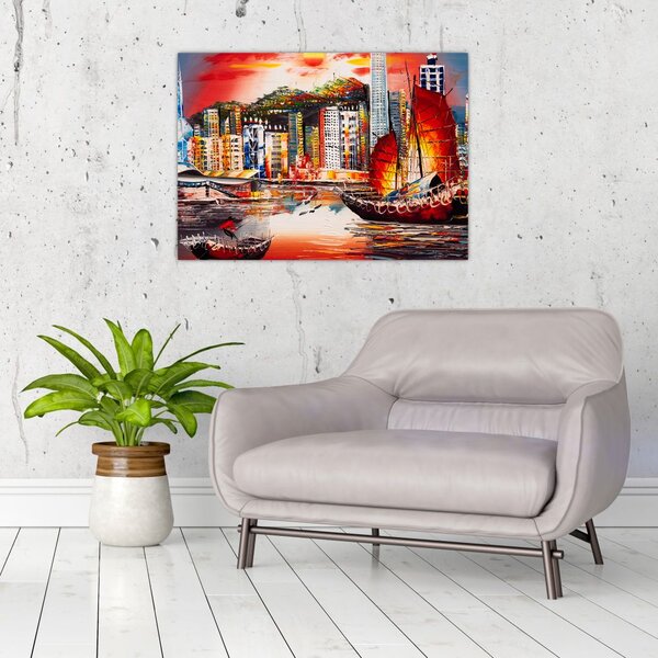 Slika - Victoria Harbour, Hong Kong, oljna slika (70x50 cm)