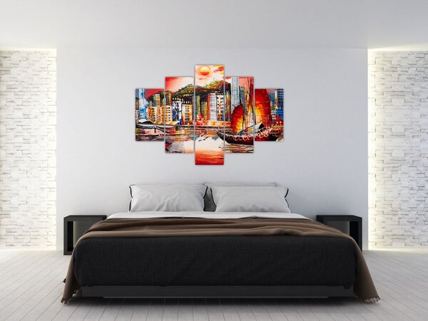 Slika - Victoria Harbour, Hong Kong, oljna slika (150x105 cm)
