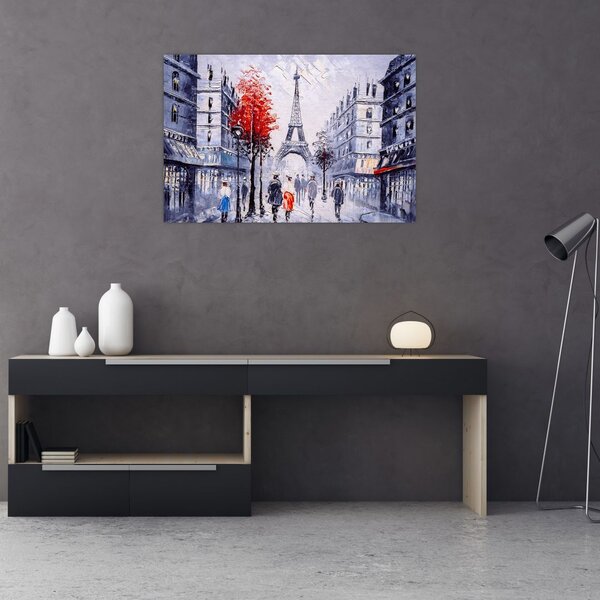 Slika ulice v Parizu, oljna slika (90x60 cm)