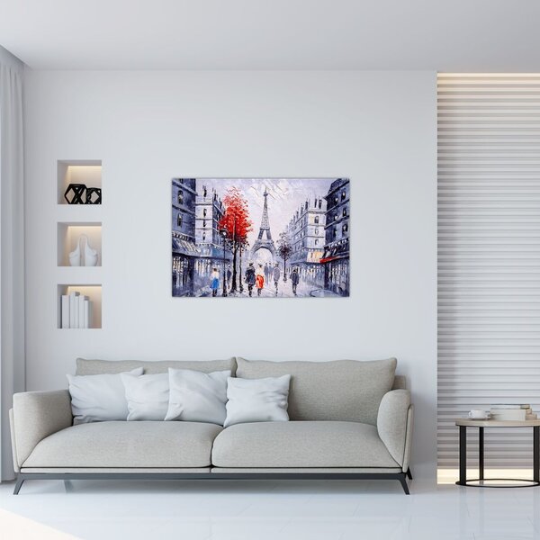 Slika ulice v Parizu, oljna slika (90x60 cm)