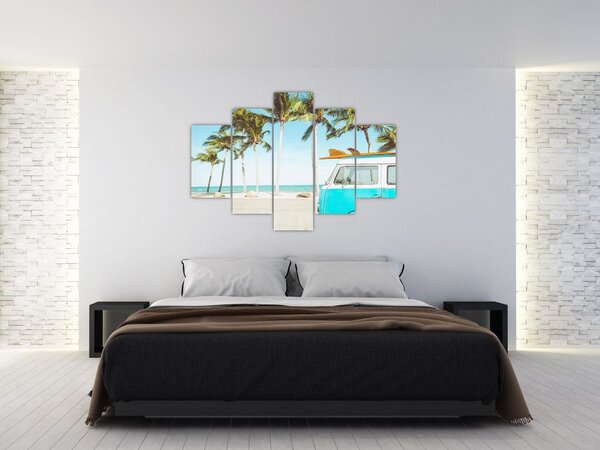 Slika - Starodobni kombi na plaži (150x105 cm)