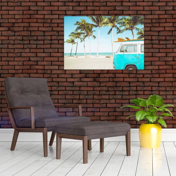 Slika - Starodobni kombi na plaži (90x60 cm)