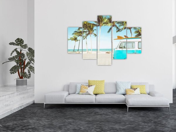 Slika - Starodobni kombi na plaži (150x105 cm)