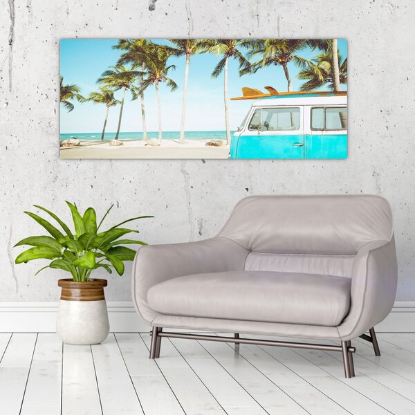 Slika - Starodobni kombi na plaži (120x50 cm)