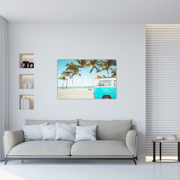 Slika - Starodobni kombi na plaži (90x60 cm)