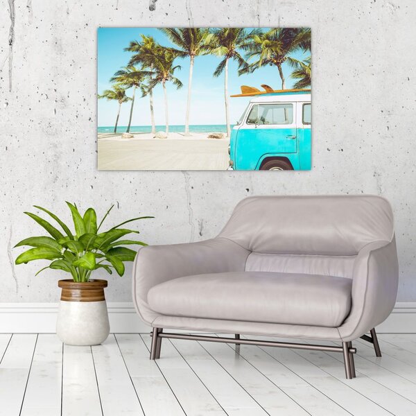 Slika - Starodobni kombi na plaži (90x60 cm)
