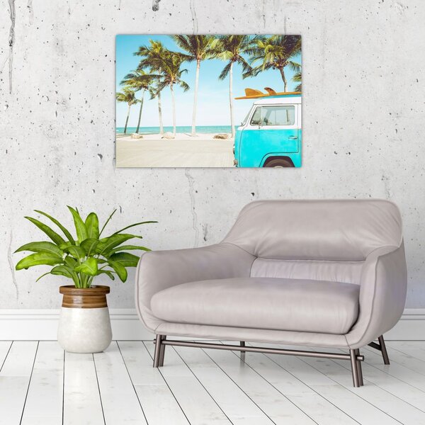 Slika - Starodobni kombi na plaži (70x50 cm)