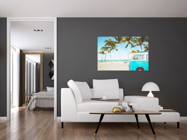 Slika - Starodobni kombi na plaži (90x60 cm)