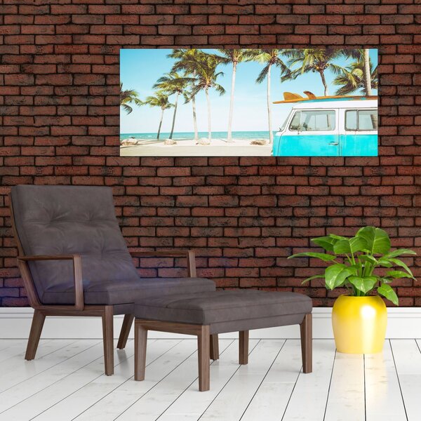 Slika - Starodobni kombi na plaži (120x50 cm)