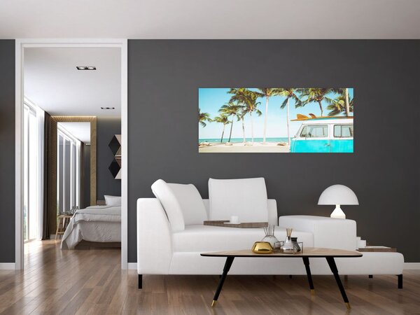Slika - Starodobni kombi na plaži (120x50 cm)