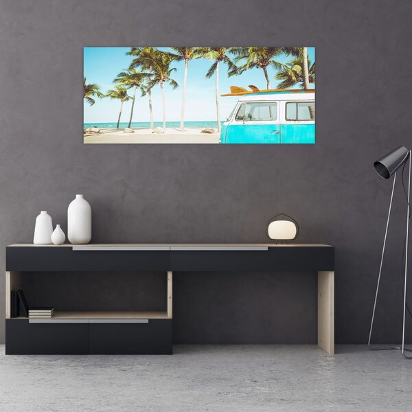 Slika - Starodobni kombi na plaži (120x50 cm)