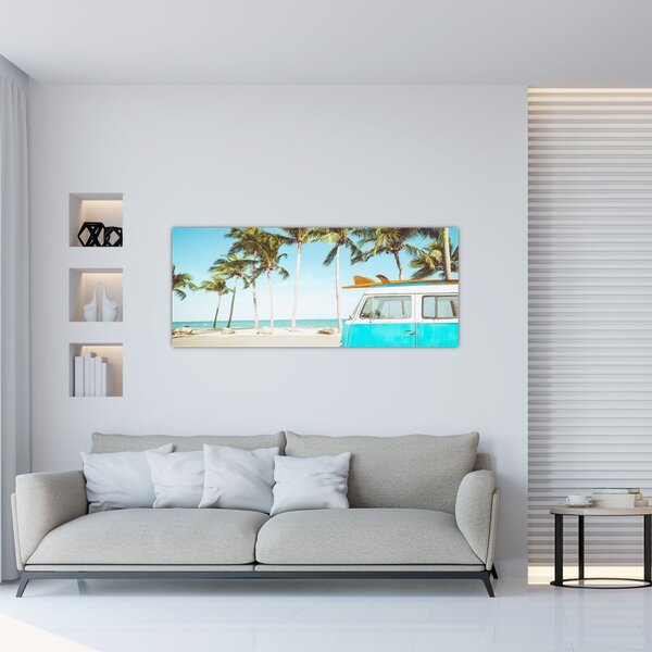 Slika - Starodobni kombi na plaži (120x50 cm)