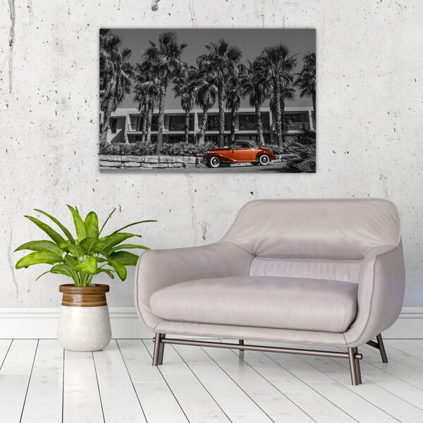 Slika - Retro rdeč avto (90x60 cm)