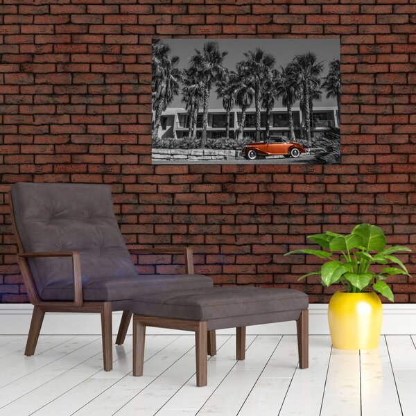 Slika - Retro rdeč avto (90x60 cm)