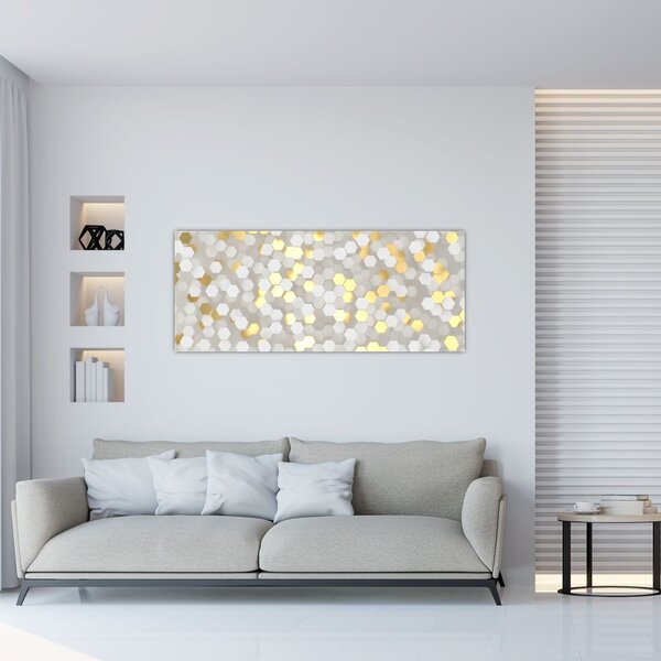 Slika - zlati in beli šesterokotniki (120x50 cm)