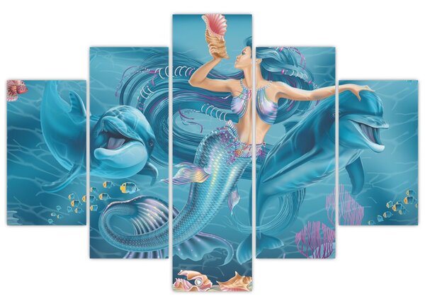 Slika - Morska deklica z delfini (150x105 cm)