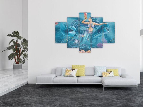 Slika - Morska deklica z delfini (150x105 cm)