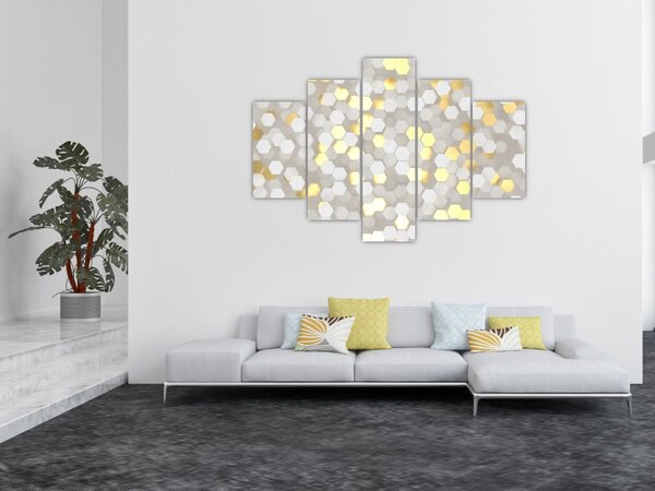 Slika - zlati in beli šesterokotniki (150x105 cm)