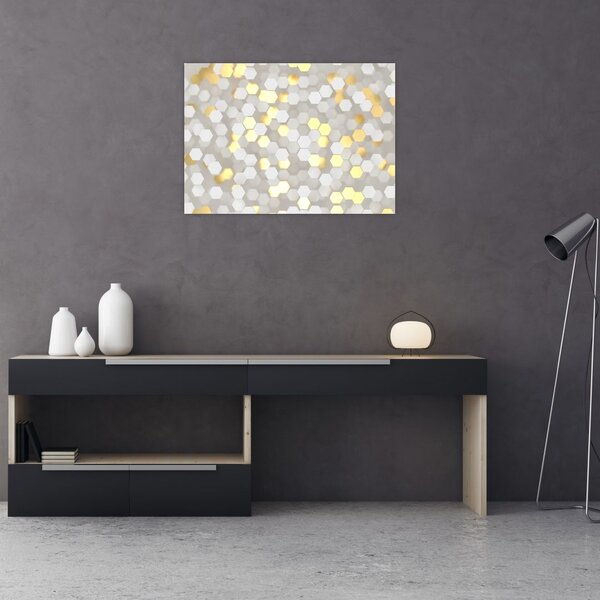 Slika - zlati in beli šesterokotniki (70x50 cm)