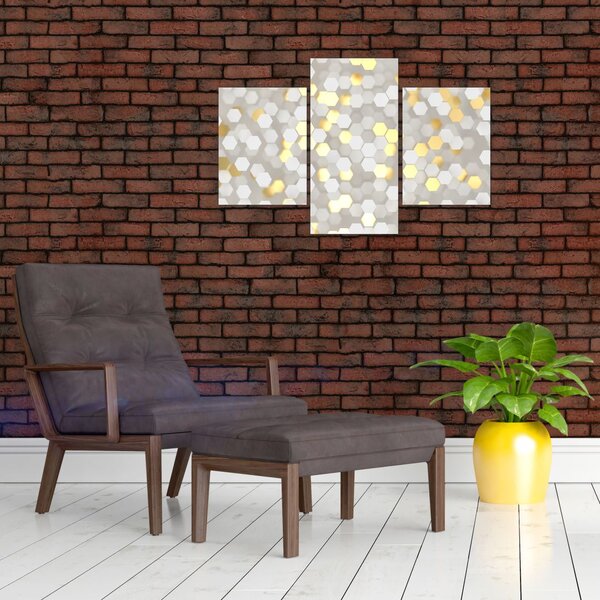 Slika - zlati in beli šesterokotniki (90x60 cm)
