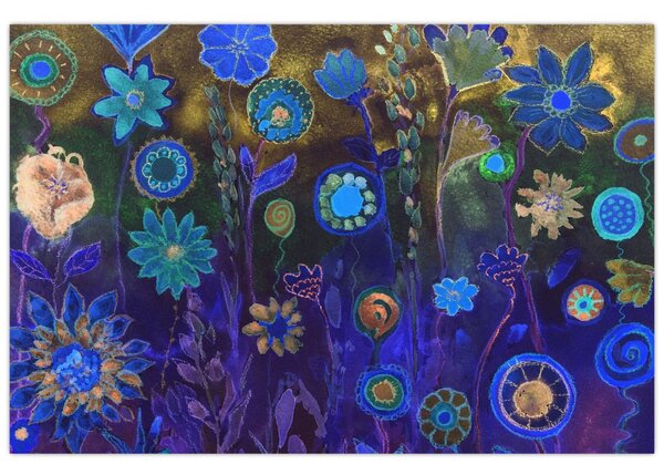 Slika temno modrih cvetov (90x60 cm)