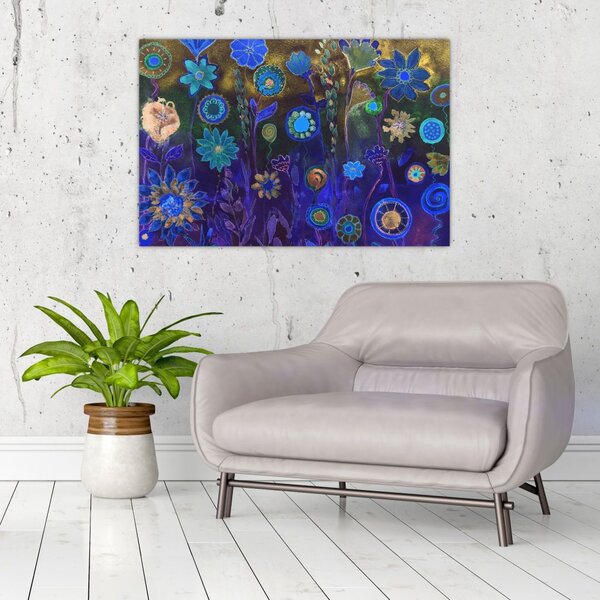 Slika temno modrih cvetov (90x60 cm)