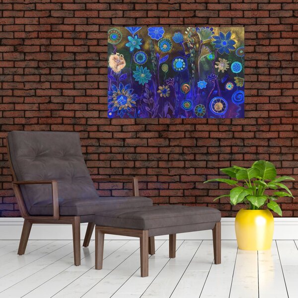 Slika temno modrih cvetov (90x60 cm)