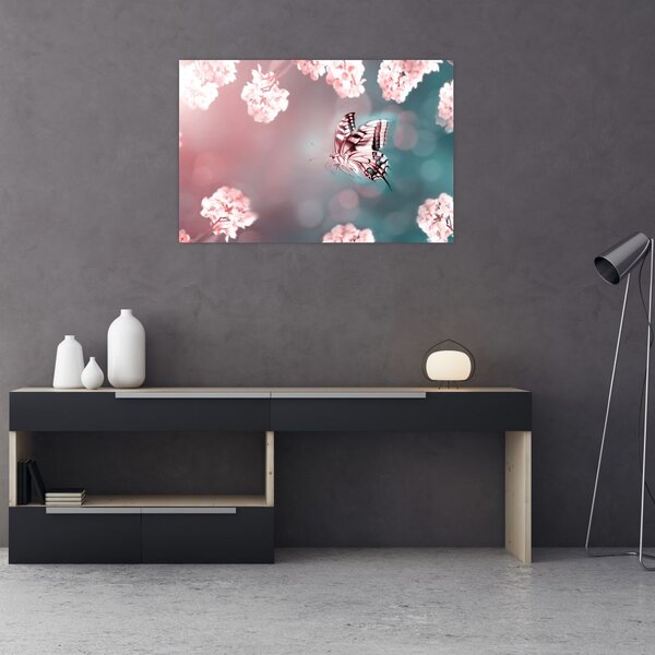 Slika - Metulj med rožami (90x60 cm)