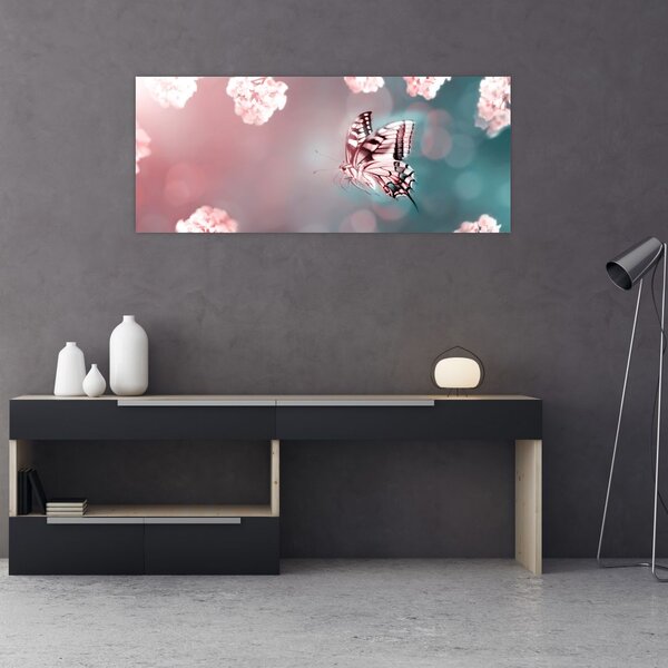 Slika - Metulj med rožami (120x50 cm)
