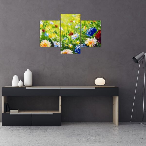 Slika cvetočega travnika, oljna slika (90x60 cm)