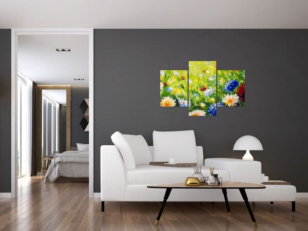 Slika cvetočega travnika, oljna slika (90x60 cm)