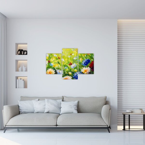 Slika cvetočega travnika, oljna slika (90x60 cm)