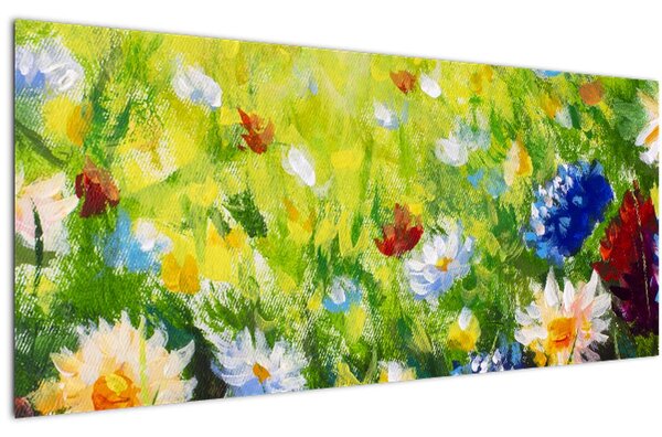 Slika cvetočega travnika, oljna slika (120x50 cm)