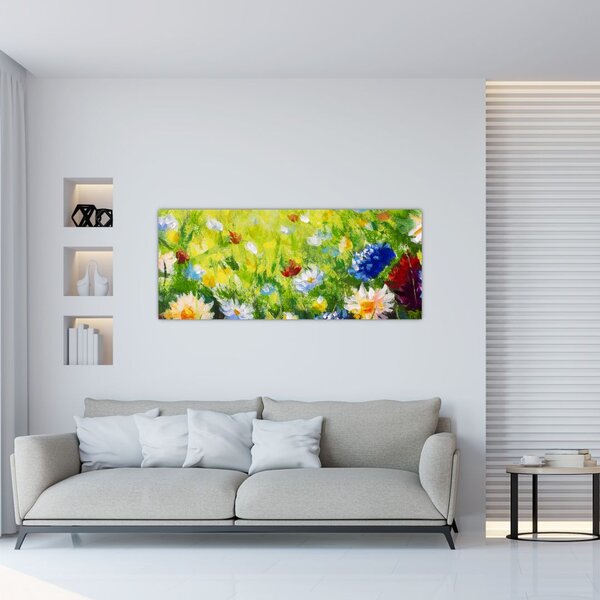Slika cvetočega travnika, oljna slika (120x50 cm)