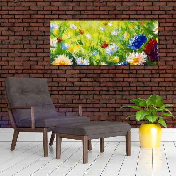 Slika cvetočega travnika, oljna slika (120x50 cm)