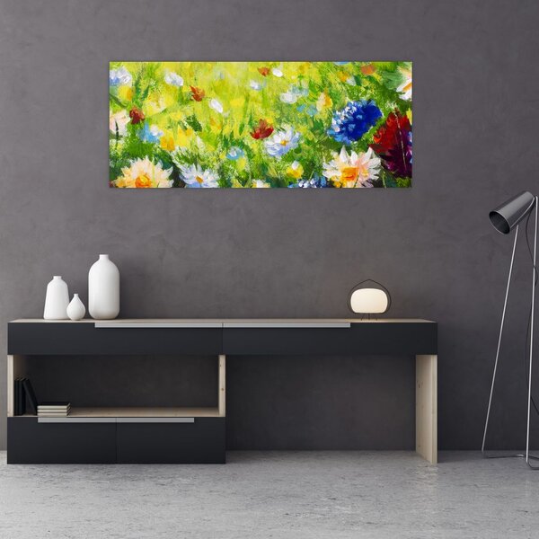 Slika cvetočega travnika, oljna slika (120x50 cm)
