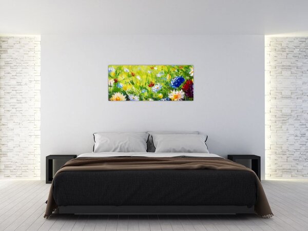 Slika cvetočega travnika, oljna slika (120x50 cm)
