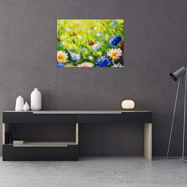 Slika cvetočega travnika, oljna slika (70x50 cm)