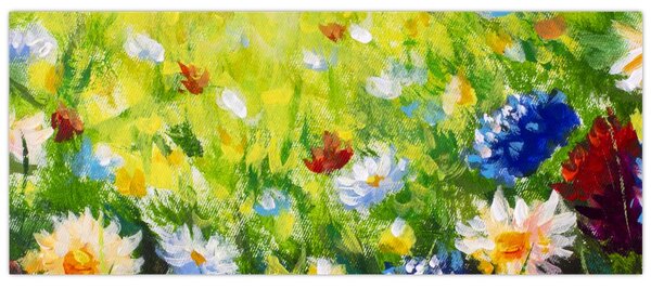 Slika cvetočega travnika, oljna slika (120x50 cm)