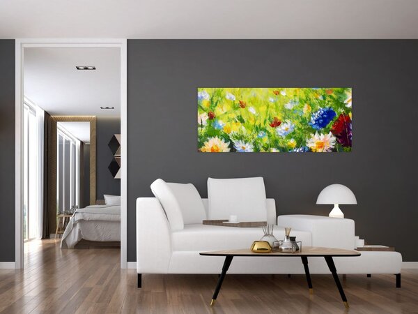Slika cvetočega travnika, oljna slika (120x50 cm)