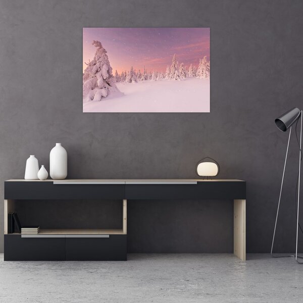 Slika - Drevesa pod snežno odejo (90x60 cm)